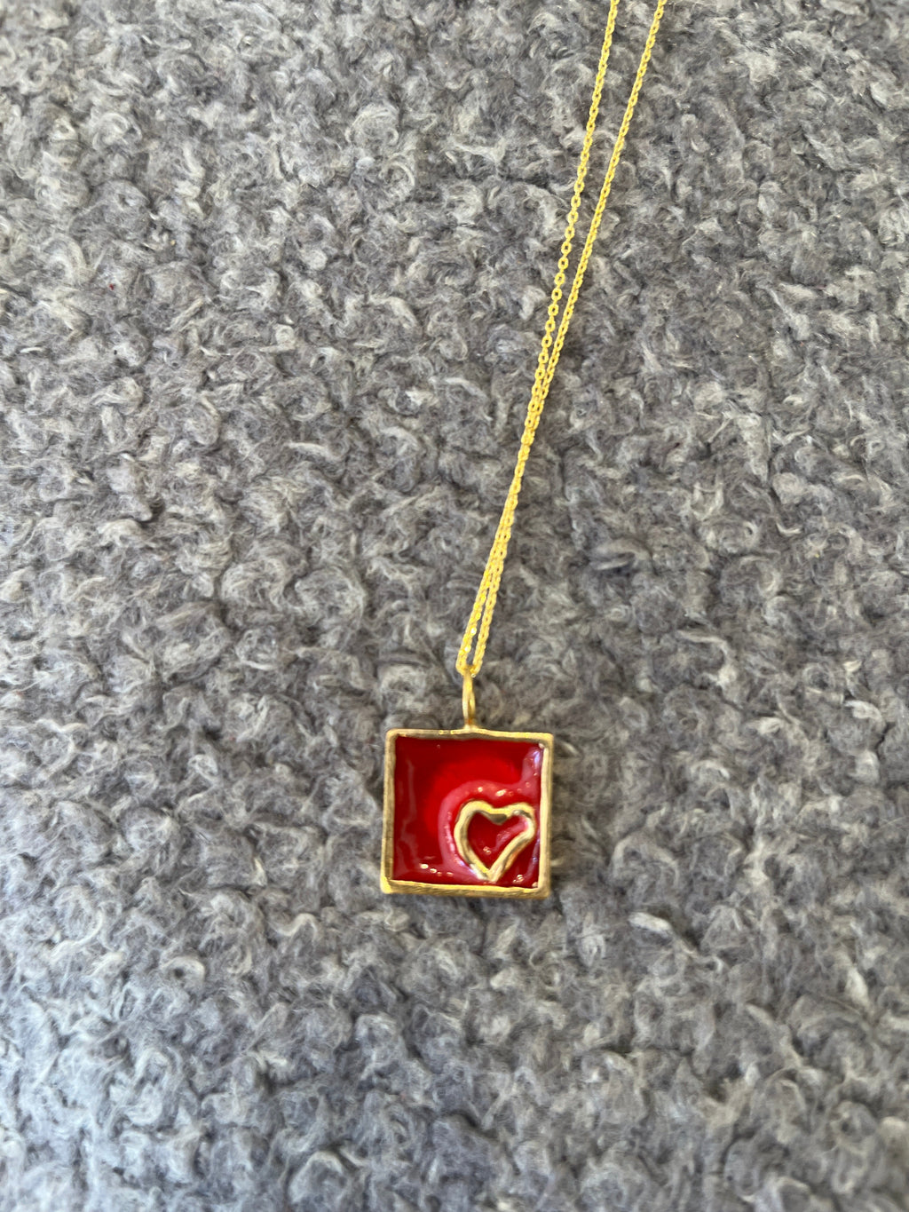 Red Enamel Heart Necklace – Gold-Plated Bronze