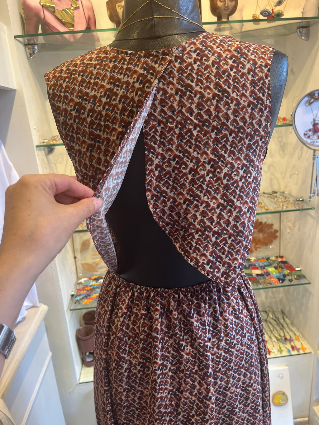 Open Back Maxi Dress | Elastic Waist | Burgundy Print