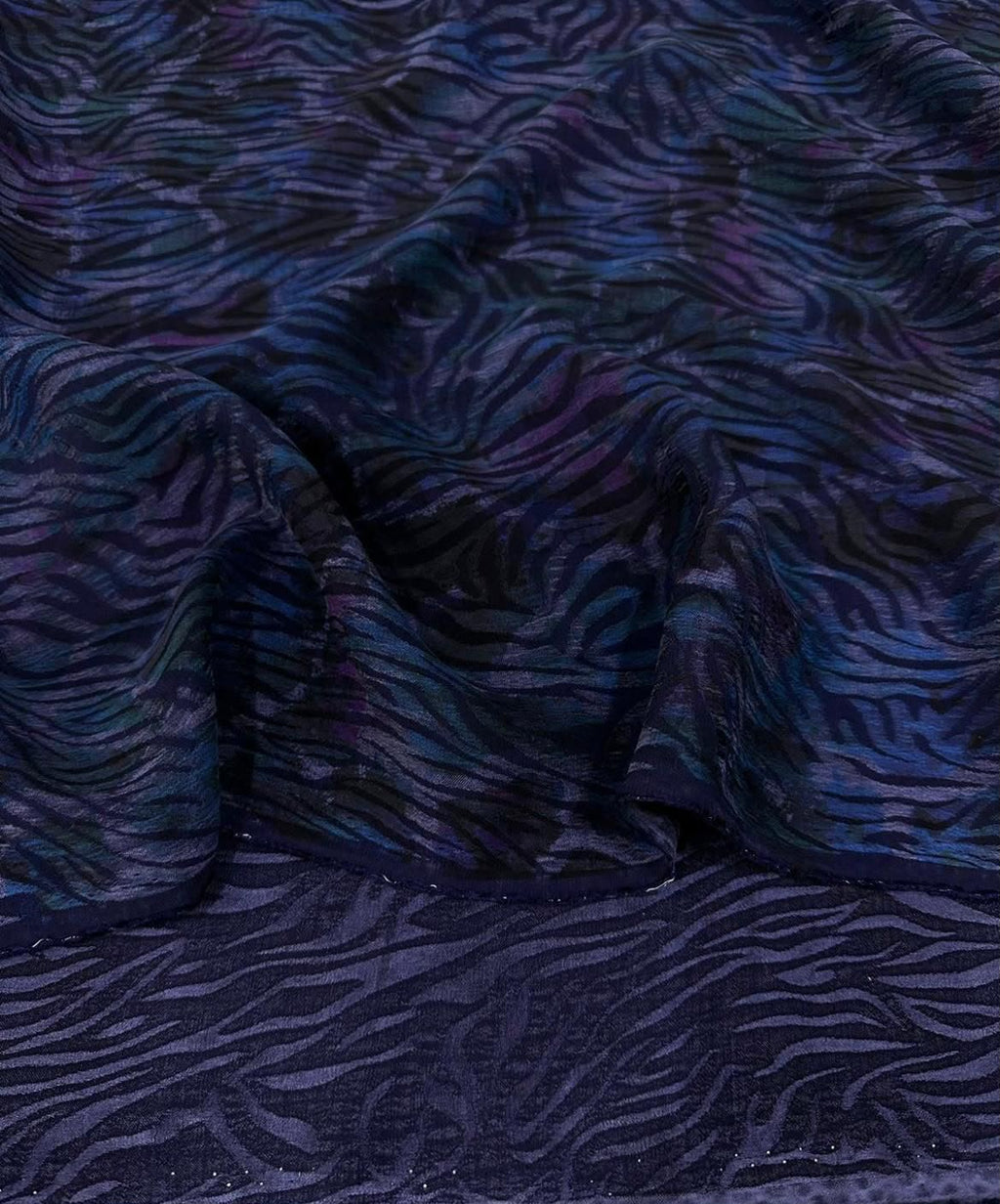 Midnight Navy Iridescent Zebra Washed Silk Oversized Blazer