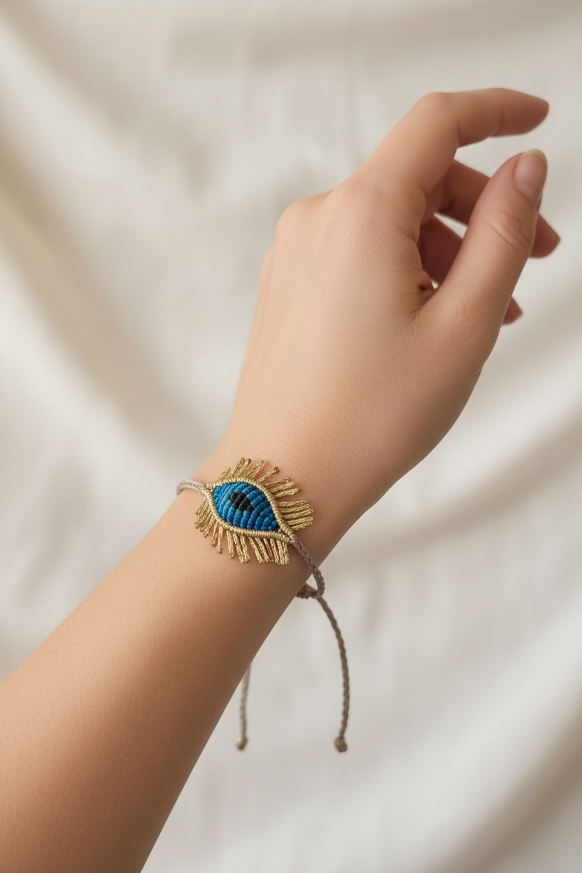 Handmade Fringed Evil Eye Small Bracelet