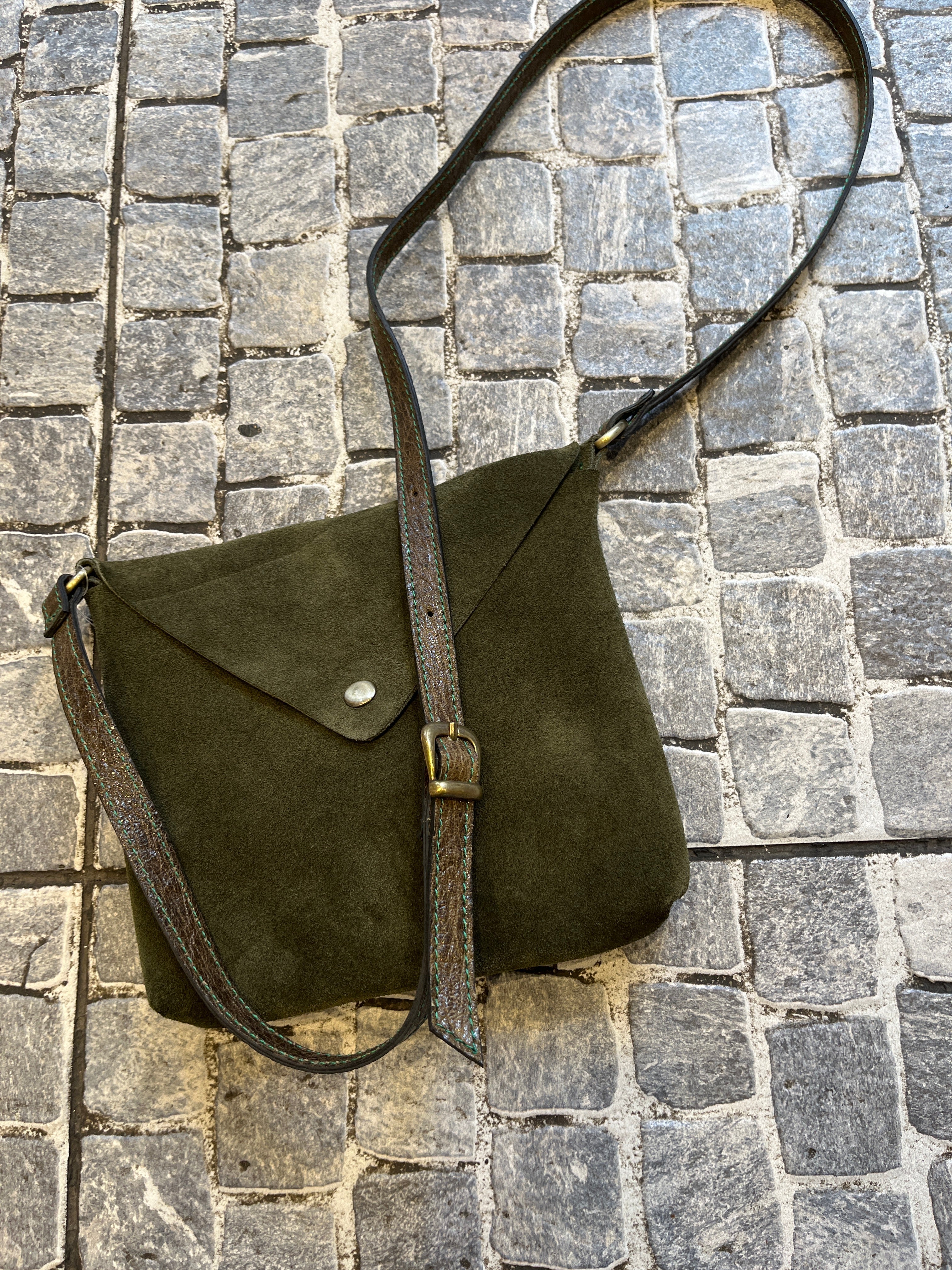 Olive Green Suede Envelope Crossbody Bag