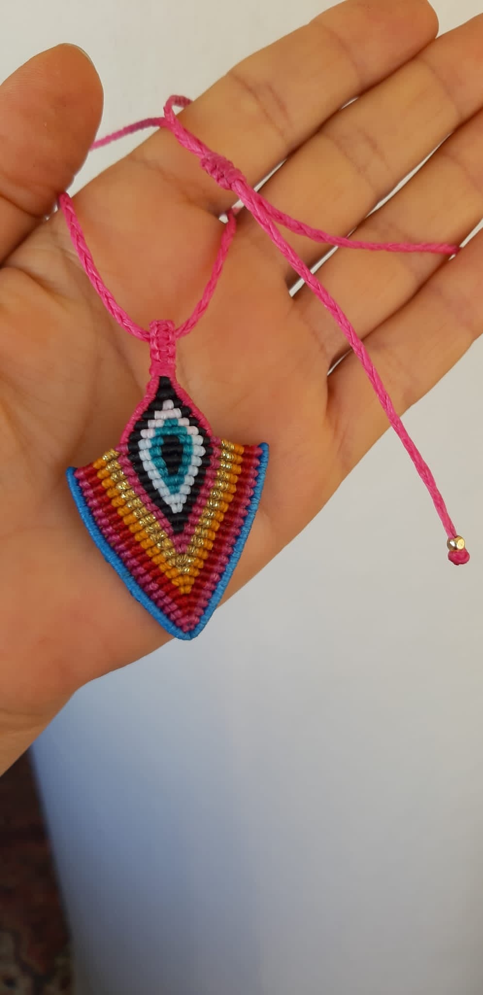 Handmade Macrame Evil Eye Necklace - Rainbow - Adjustable