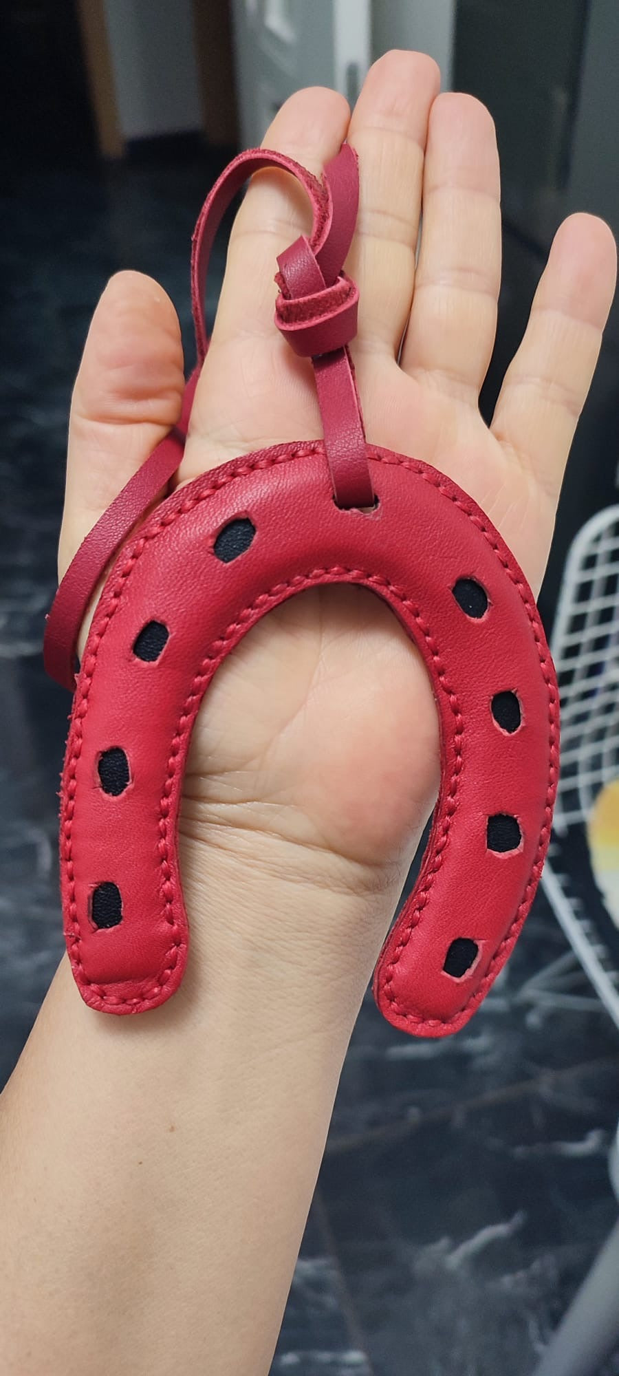 Handmade Red Leather Horseshoe Bag Charm - Lucky Charm Accessory