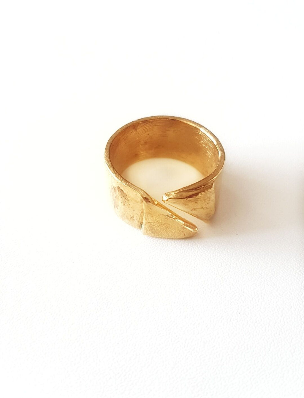 Handcrafted Adjustable Gold-Plated Bronze Leaf Ring