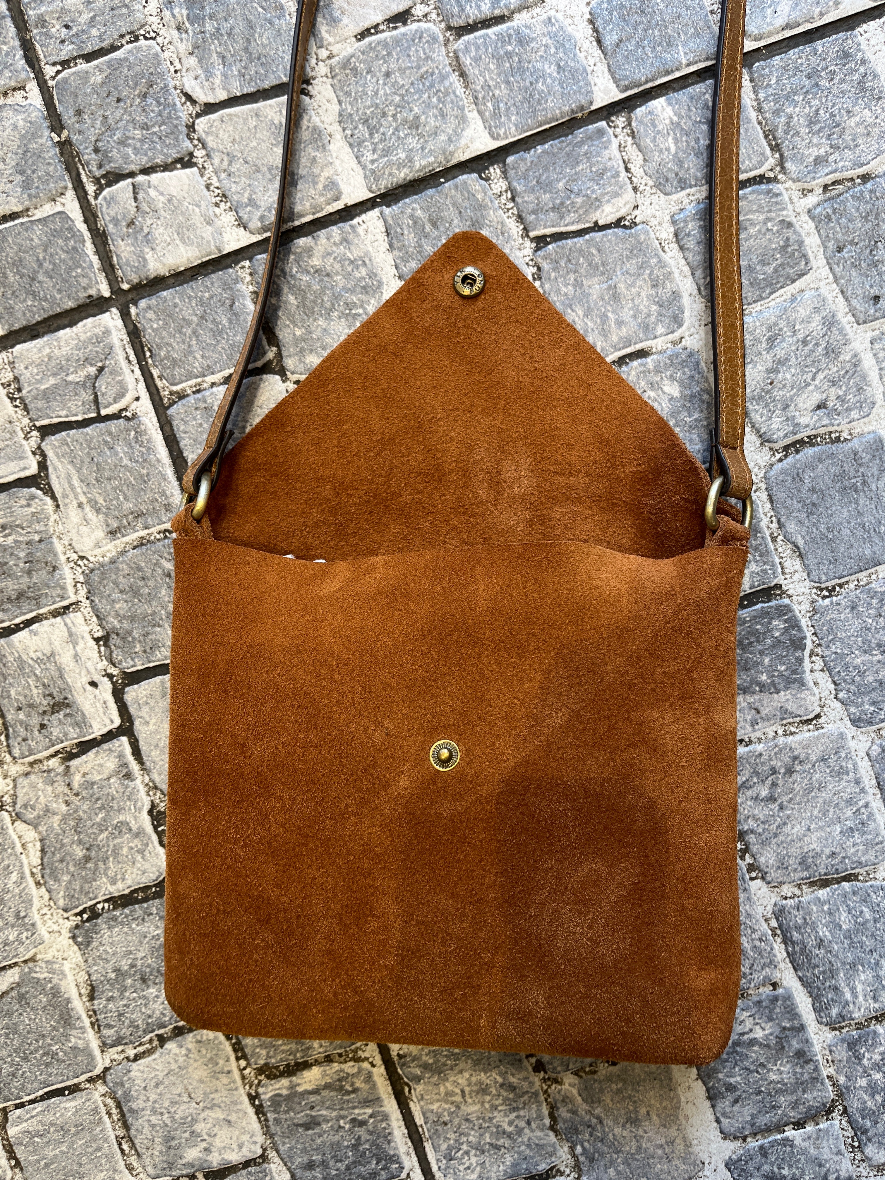 Camel Brown Suede Envelope Crossbody Bag