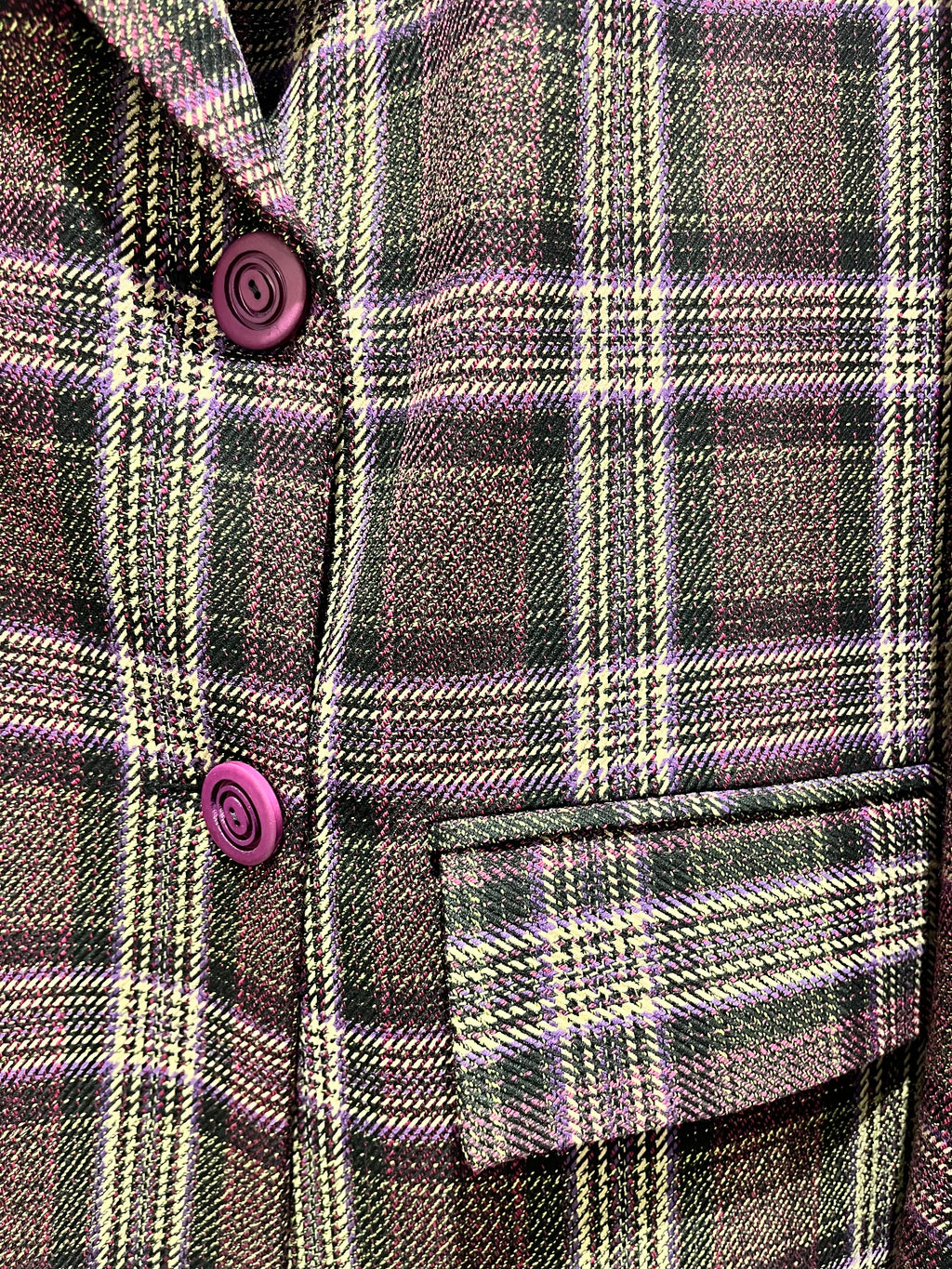 Premium Double-Breasted Plaid Blazer with Burgundy Satin Lining