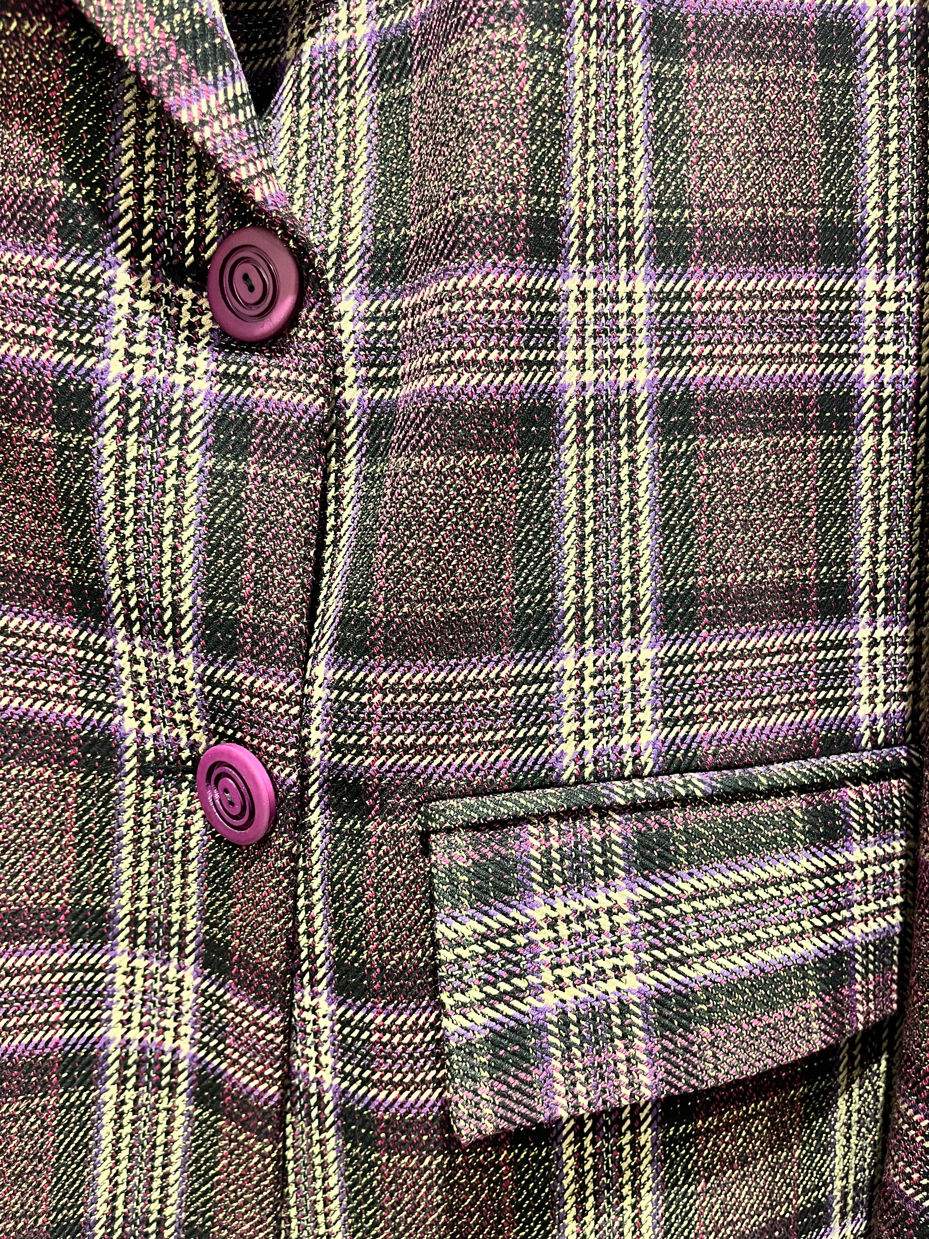 Premium Double-Breasted Plaid Blazer with Burgundy Satin Lining