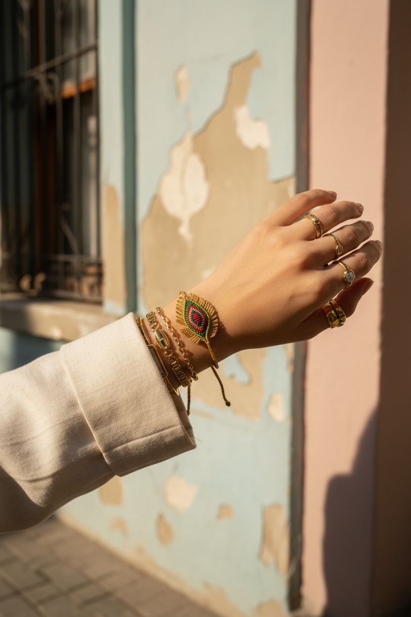 Handmade Rainbow Evil Eye Macramé Bracelet - Adjustable