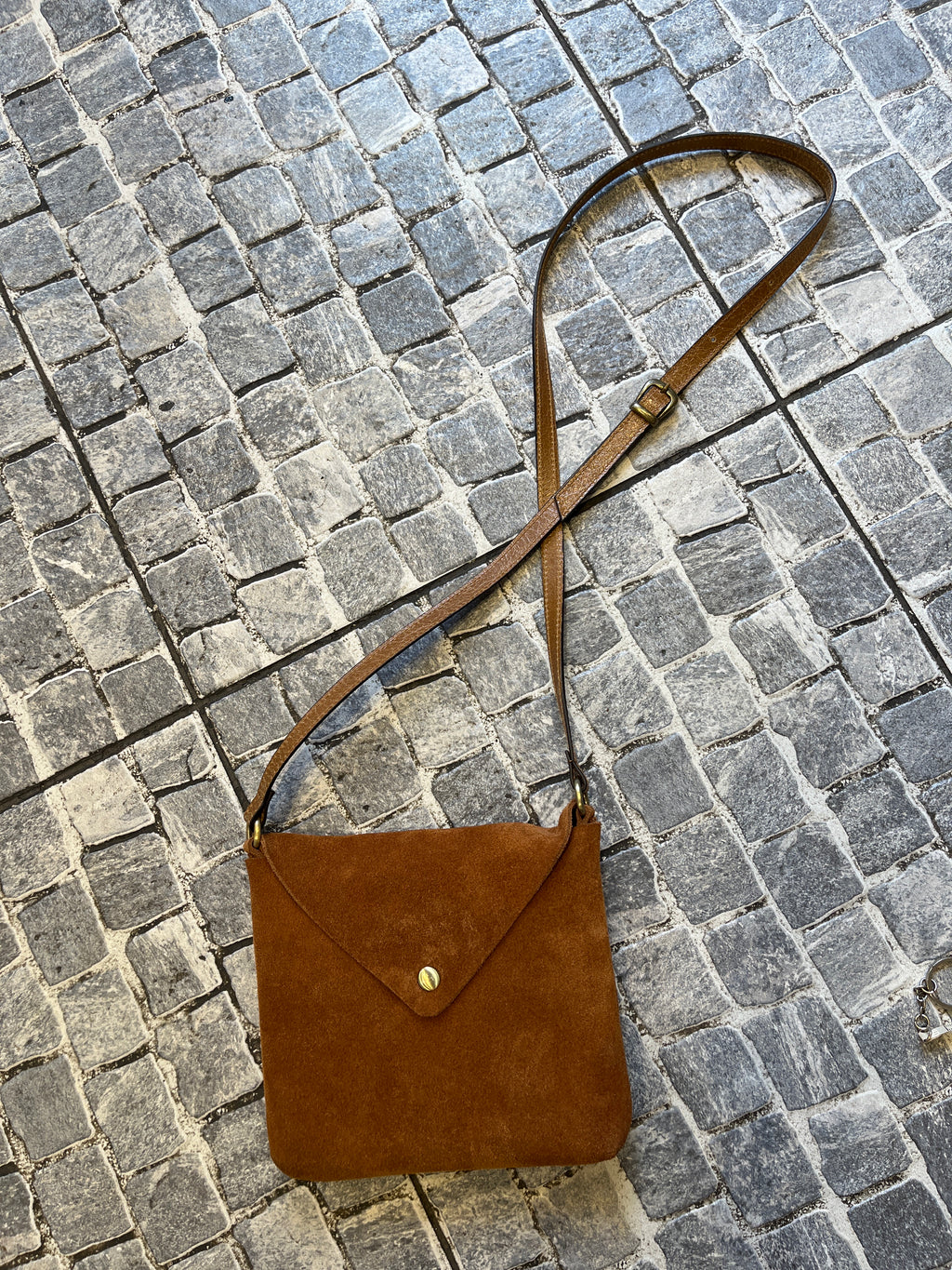 Camel Brown Suede Envelope Crossbody Bag