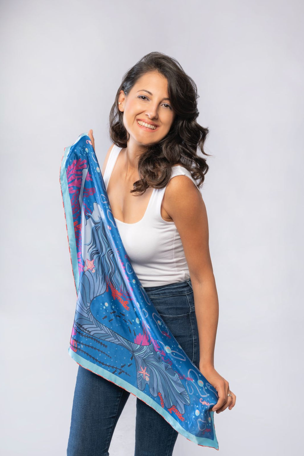 Discovery Collection Silk Scarf | Bandana - Ocean Mermaid Print
