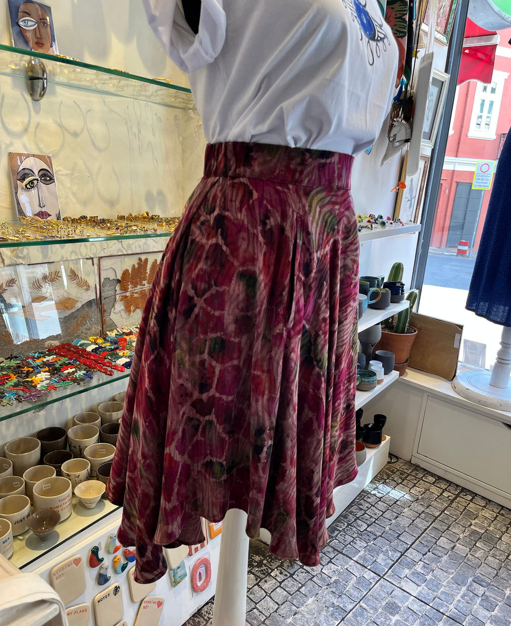 Burgundy Crushed Silk Circle Skirt