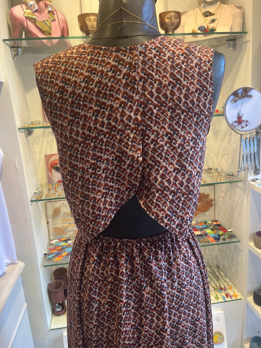 Open Back Maxi Dress | Elastic Waist | Burgundy Print