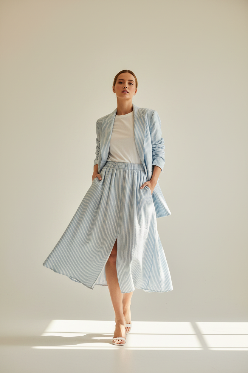 Striped Linen Crossover Blazer | 100% Natural Linen