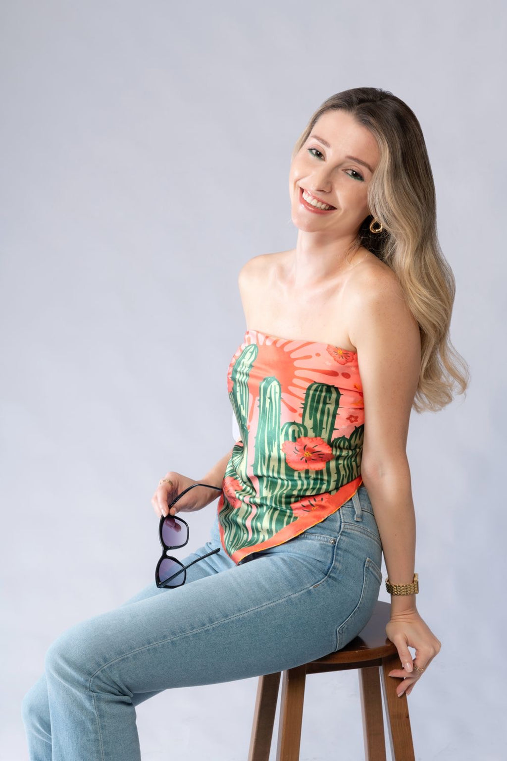 Positivity Collection Silk Scarf | Bandana - Desert Cactus Print