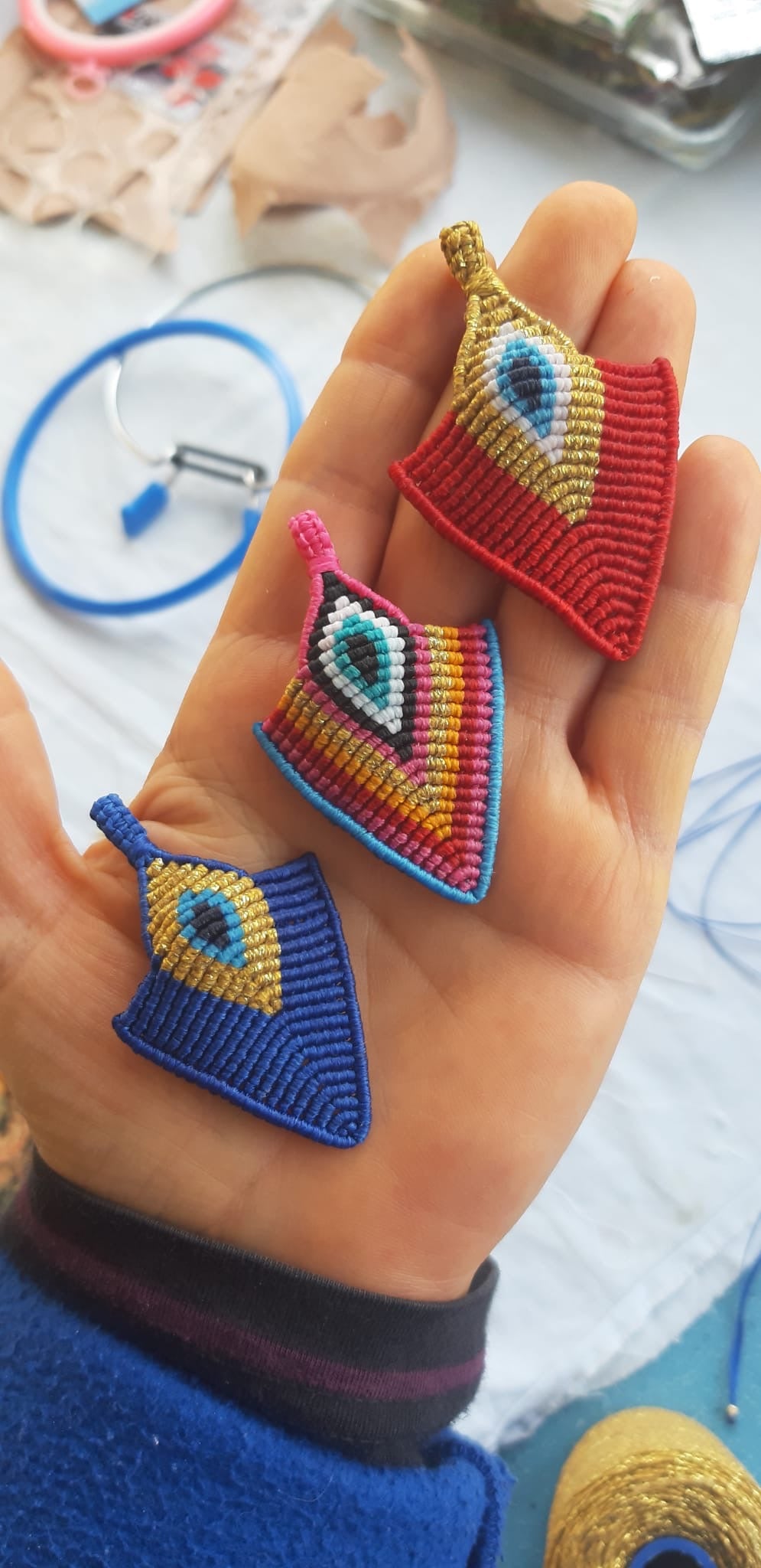 Handmade Macrame Evil Eye Necklace - Royal Blue - Adjustable