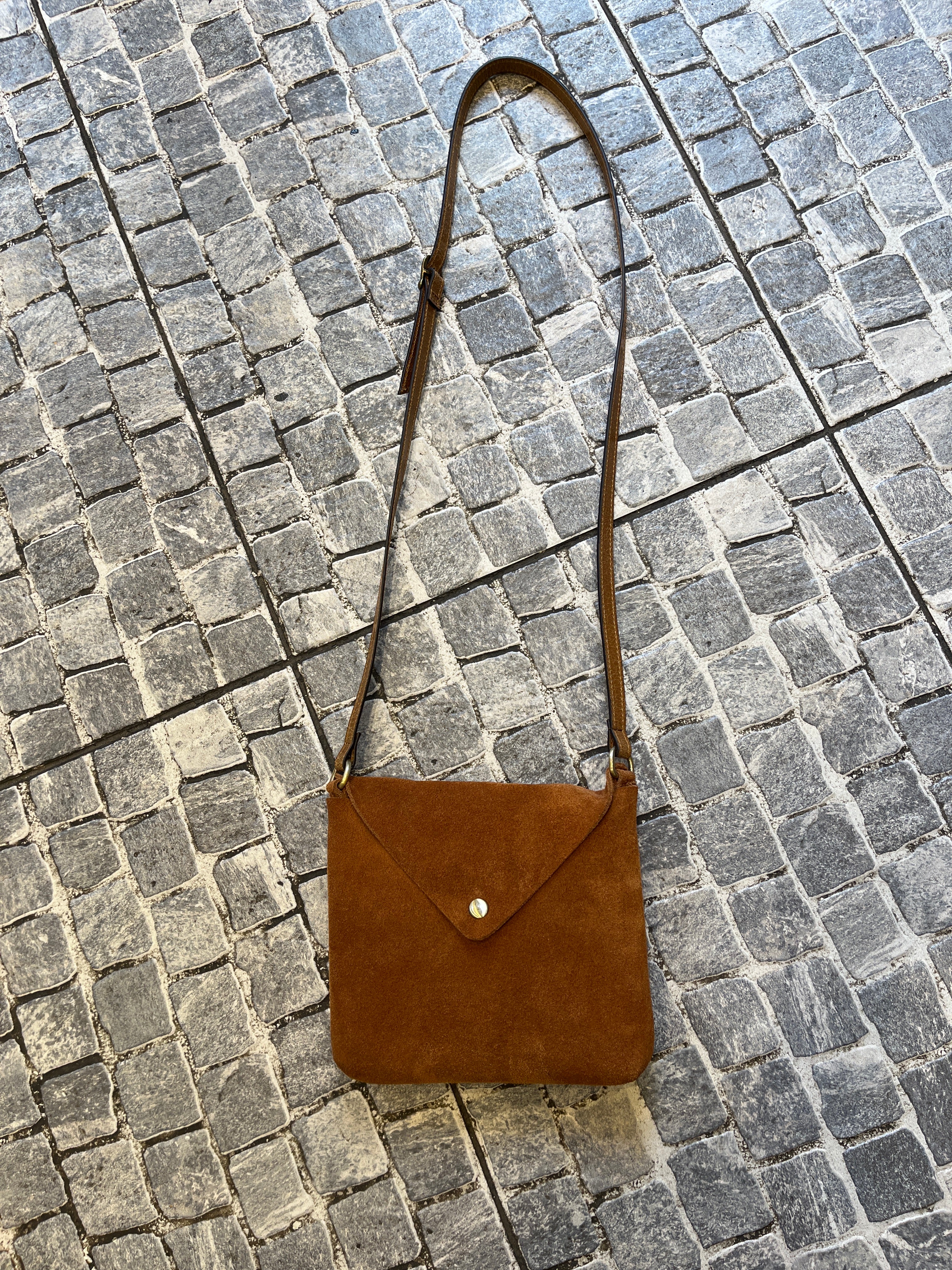 Camel Brown Suede Envelope Crossbody Bag