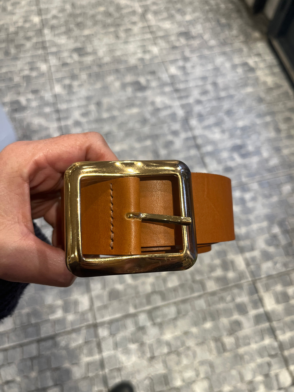 Premium Leather Belt with Gold Square Buckle - Handcrafted Turkish Design