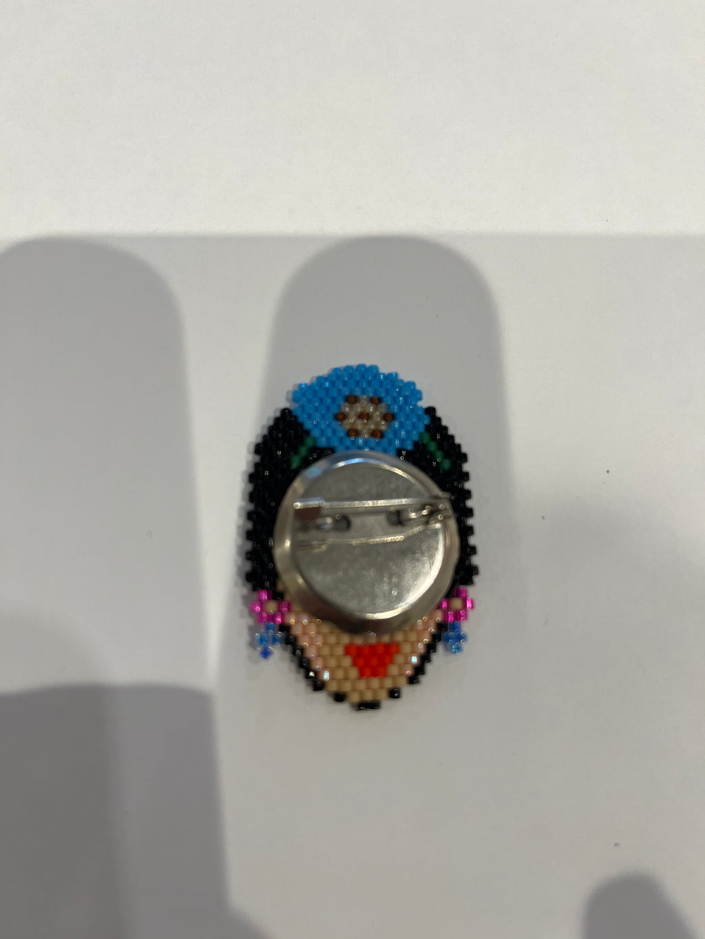 Miyuki Frida Kahlo Beaded Woman Face Brooch 5 cm – Handmade in Istanbul