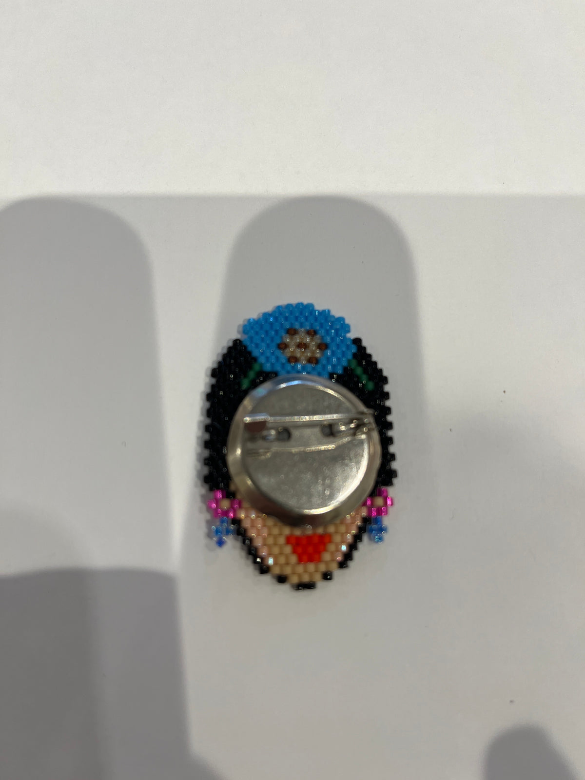 Miyuki Frida Kahlo Beaded Woman Face Brooch 5 cm – Handmade in Istanbul
