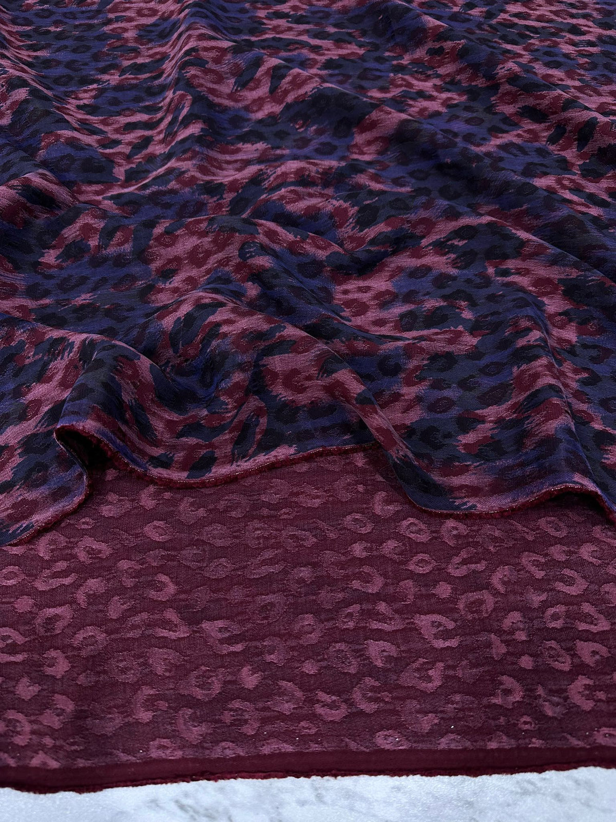 Burgundy & Navy Leopard Washed Silk Oversized Jacket