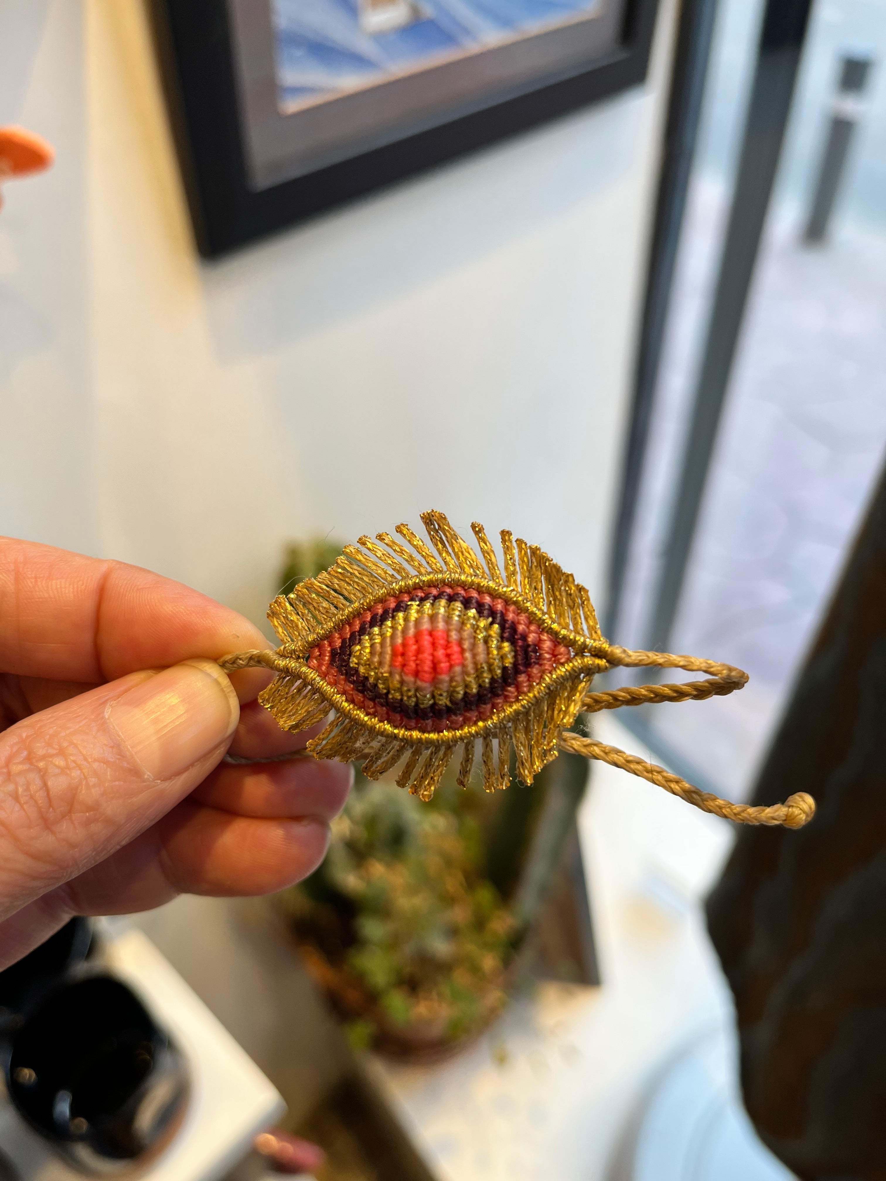 Handmade Powder Pink Evil Eye Macramé Bracelet - Adjustable