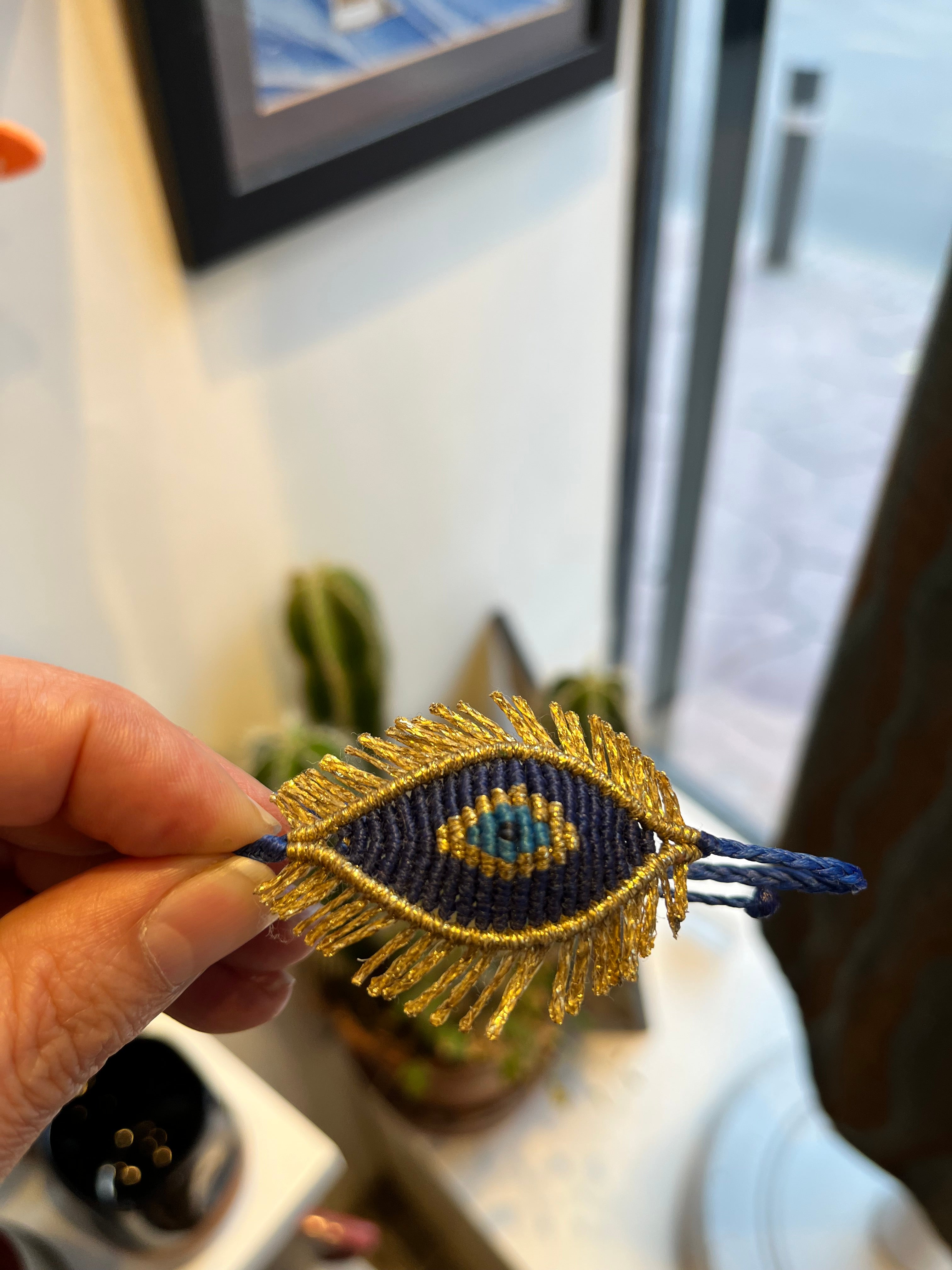 Handmade Navy Evil Eye Macramé Bracelet - Adjustable