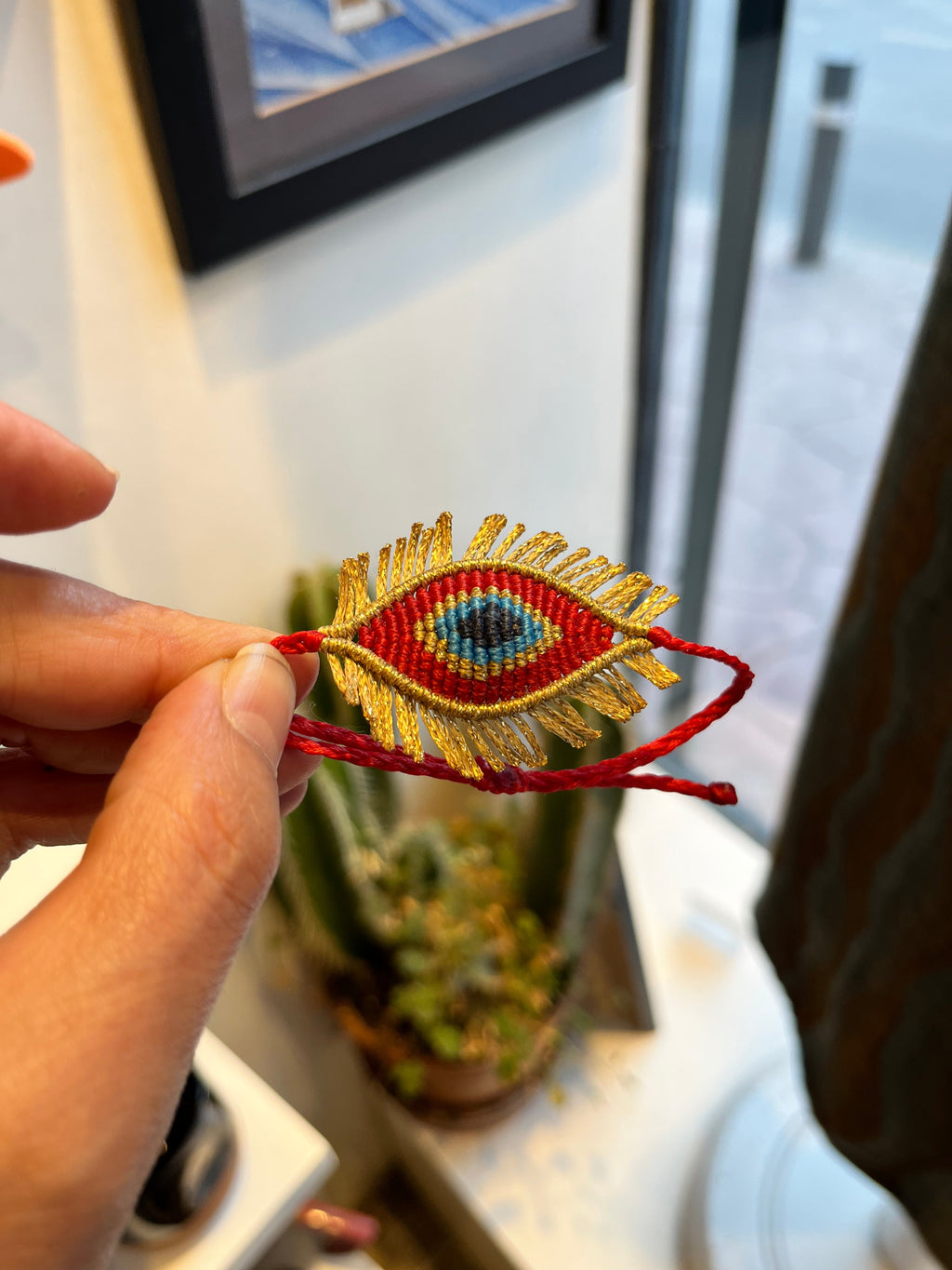 Handmade Red Evil Eye Macramé Bracelet - Adjustable