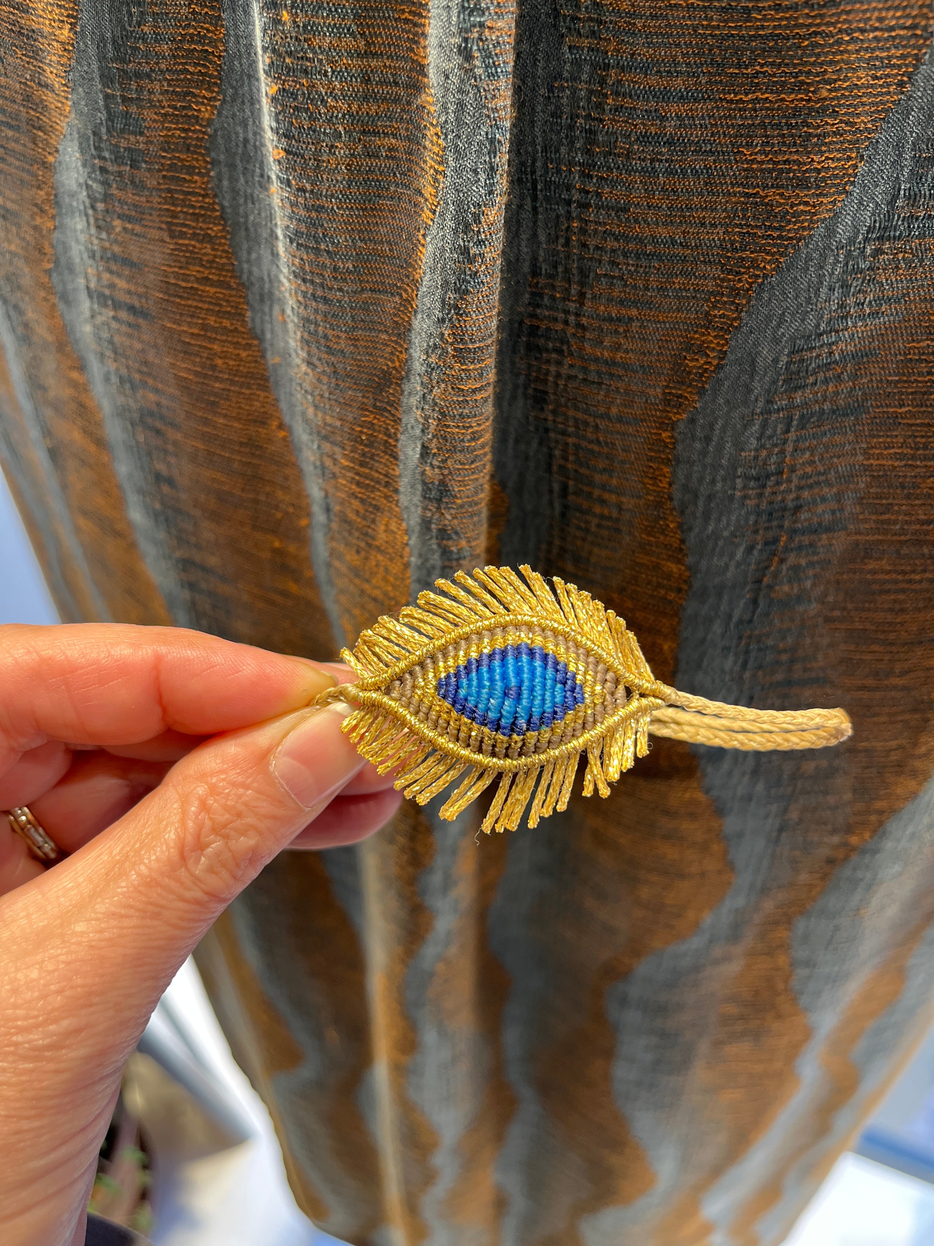 Handmade Golden Fringe Blue Eye Macrame Bracelet - Adjustable