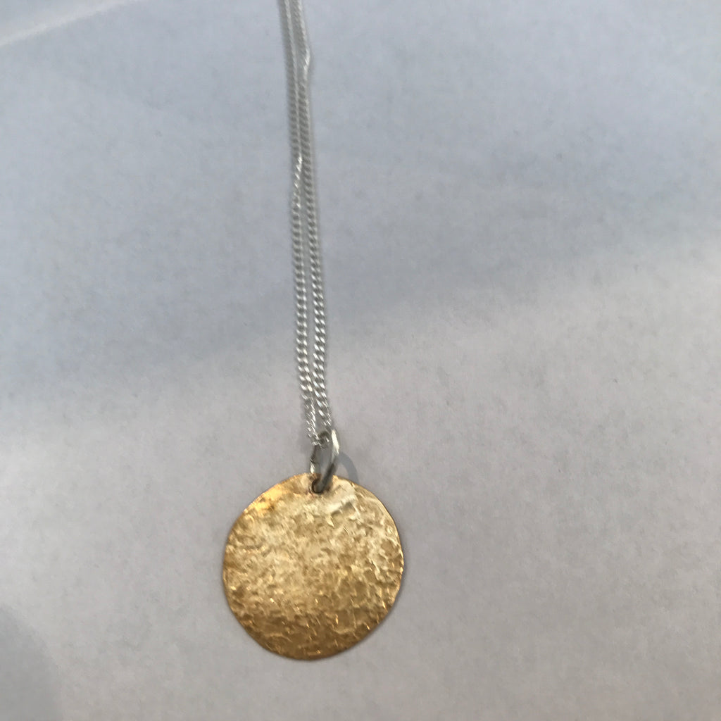 Handmade Hammered Bronze Necklace - Gold Plated with 925 Silver Chain