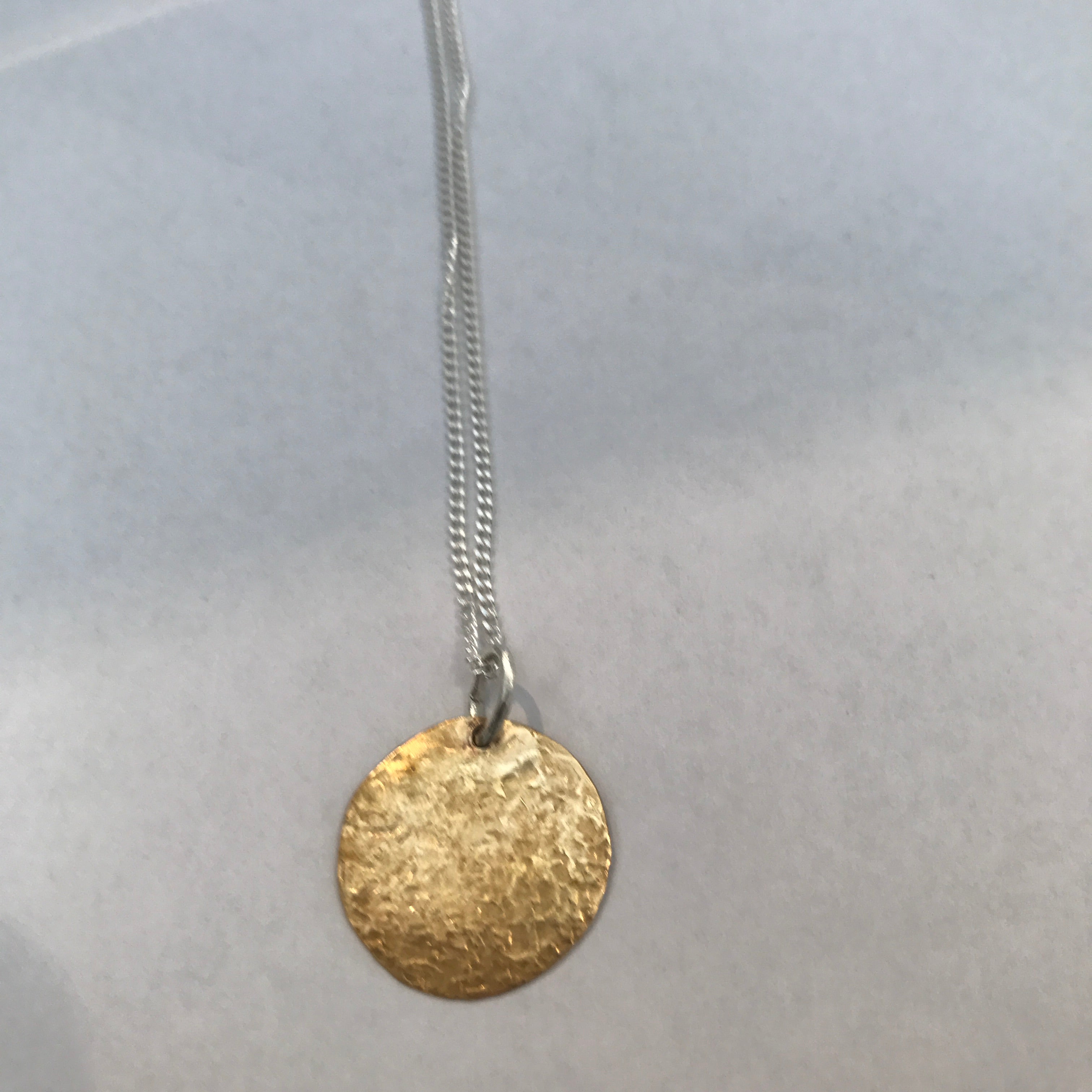 Handmade Hammered Bronze Necklace - Gold Plated with 925 Silver Chain