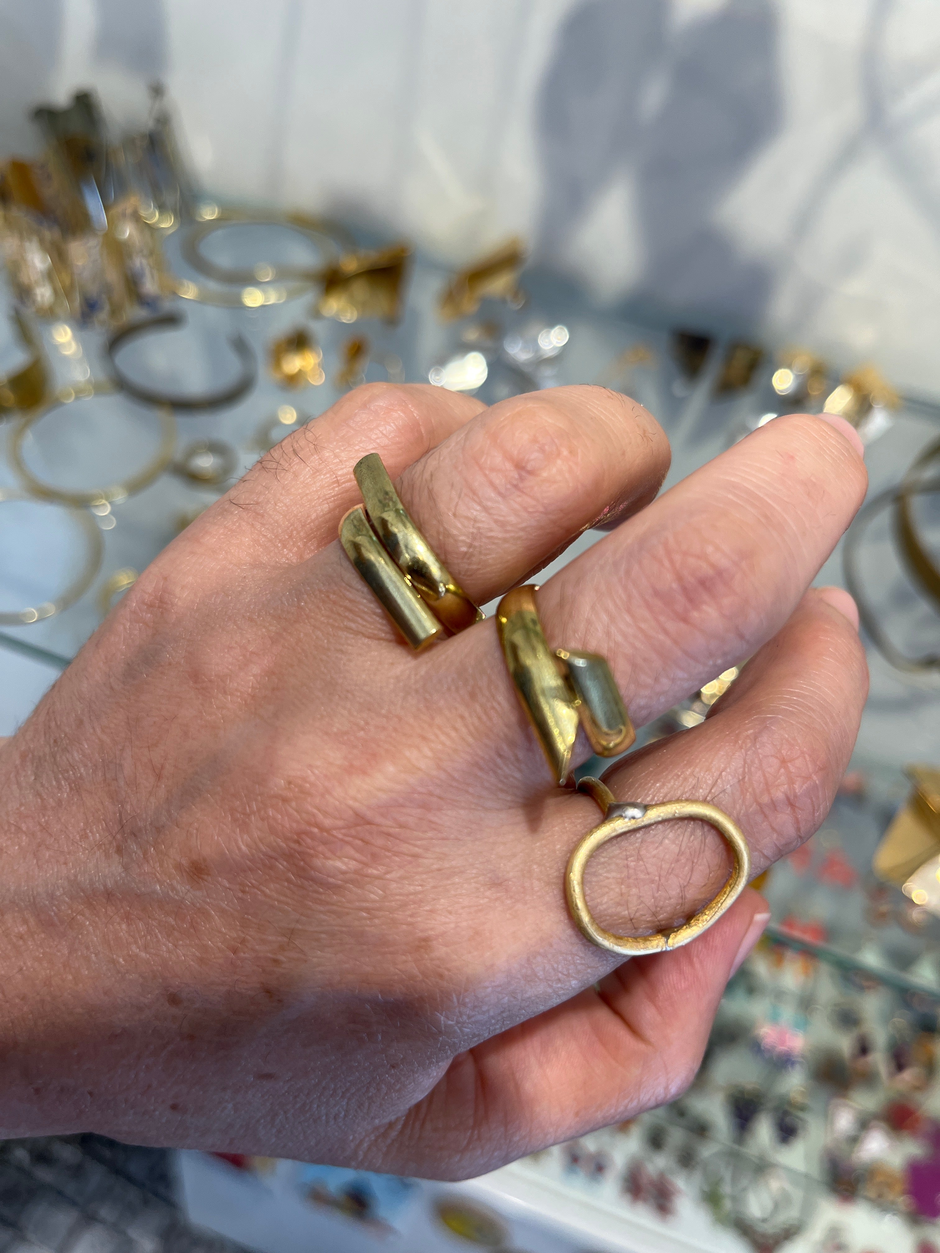 Gold-Plated Bronze Adjustable Handmade Rings