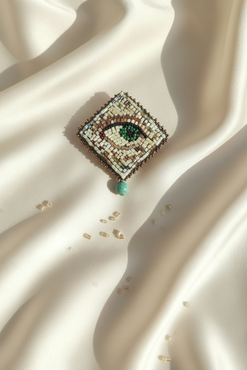Beaded Evil Eye Brooch Flat Lay - Reels Format