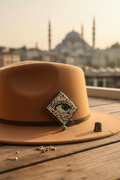 Beaded Evil Eye Brooch on Hat