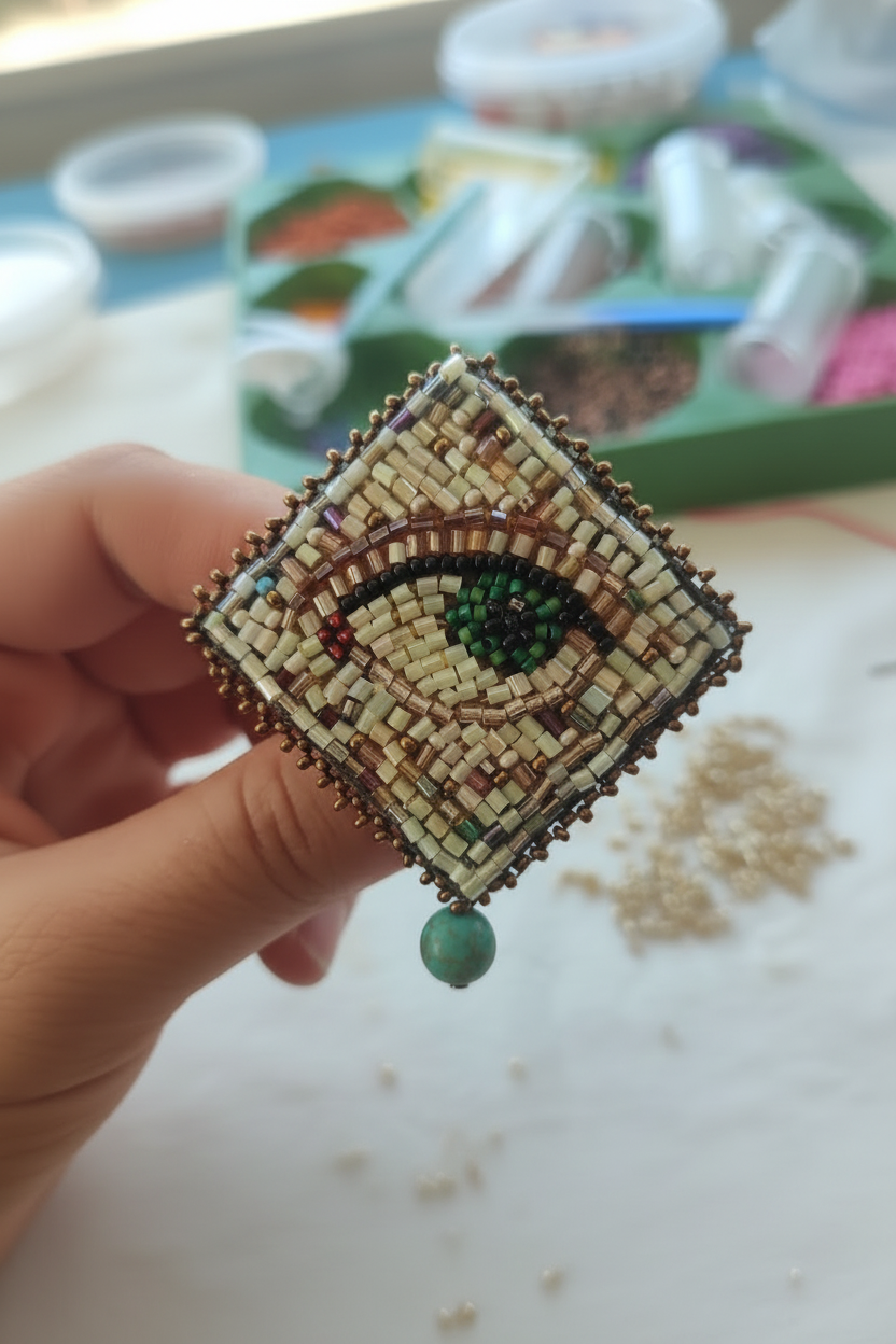 Beaded Evil Eye Brooch - Reels Optimized Large