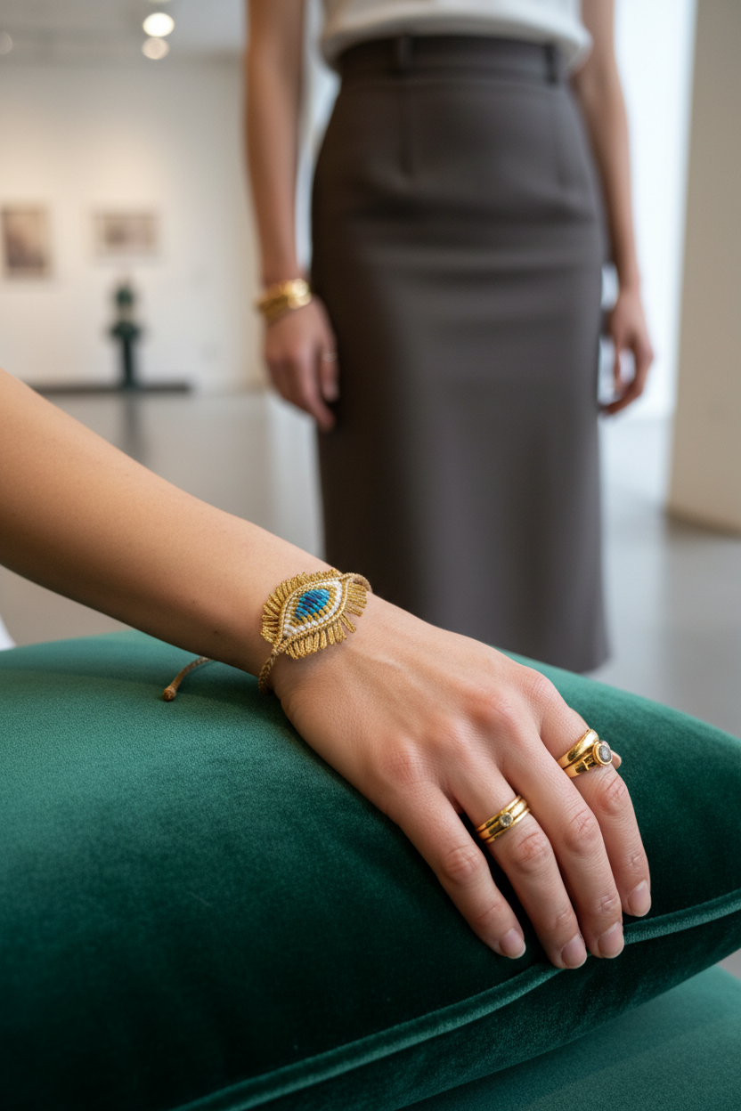 Beige Evil Eye Bracelet Close-up