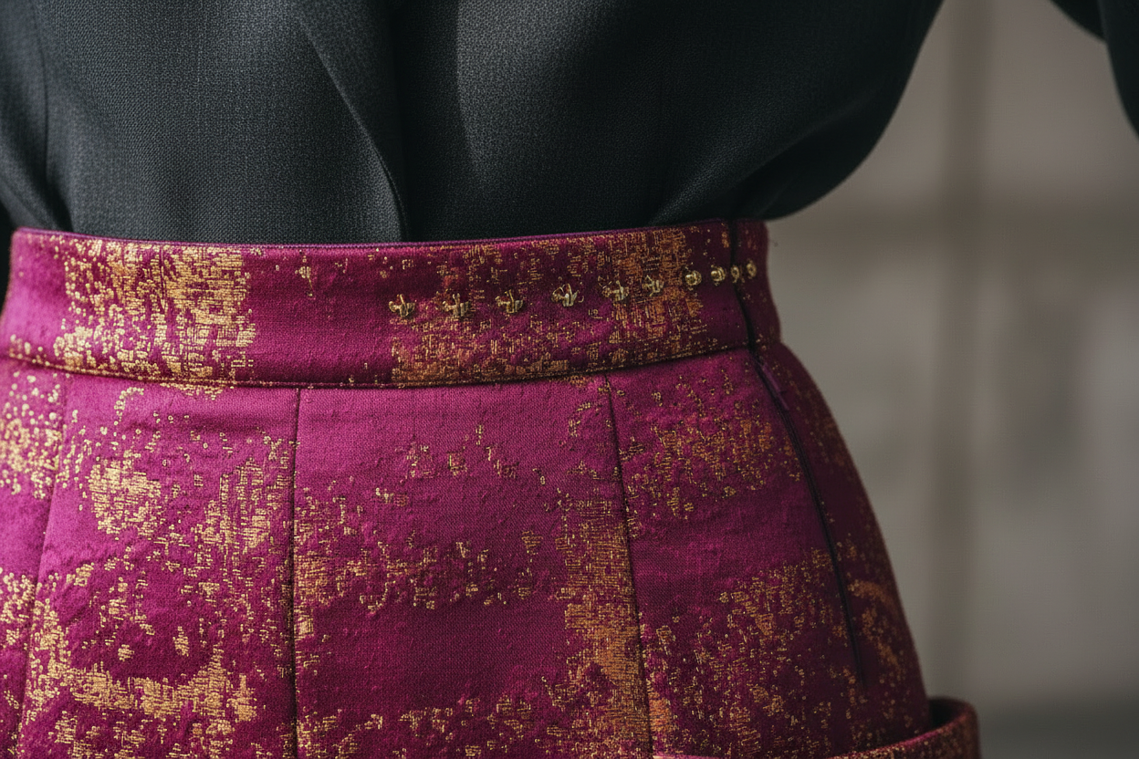 Bel Detayı - Magenta Brokar Etek