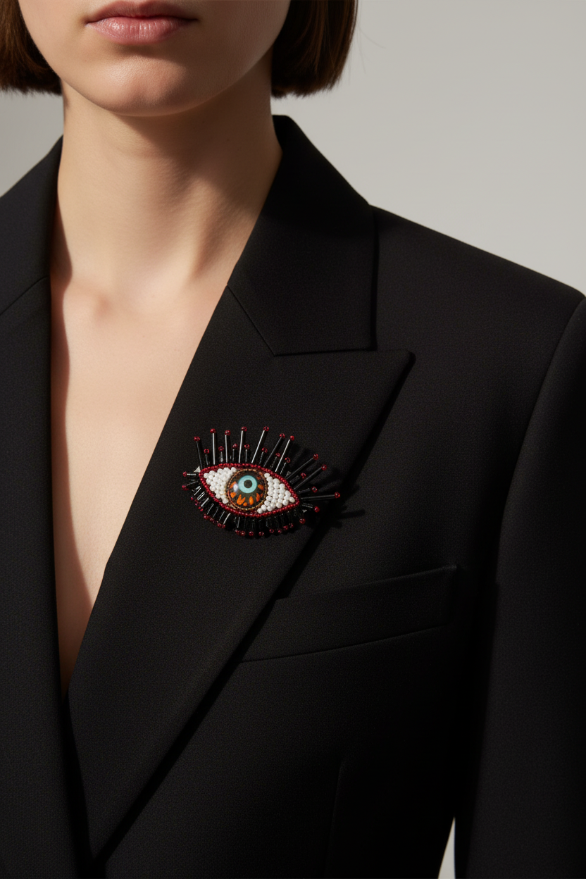 Black Red Evil Eye Brooch - Black Blazer
