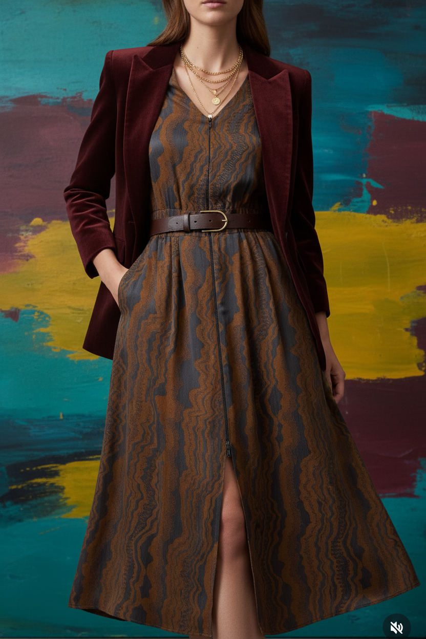 Brown Silk Dress - Front View Updated