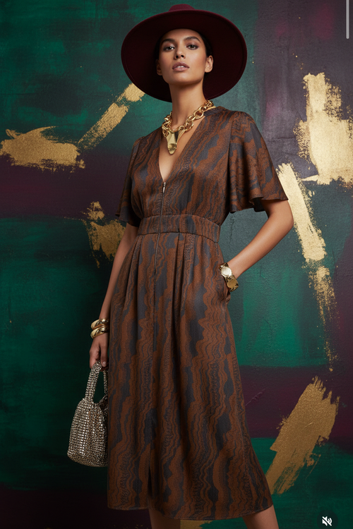 Brown Silk Dress - Zipper Position Fixed