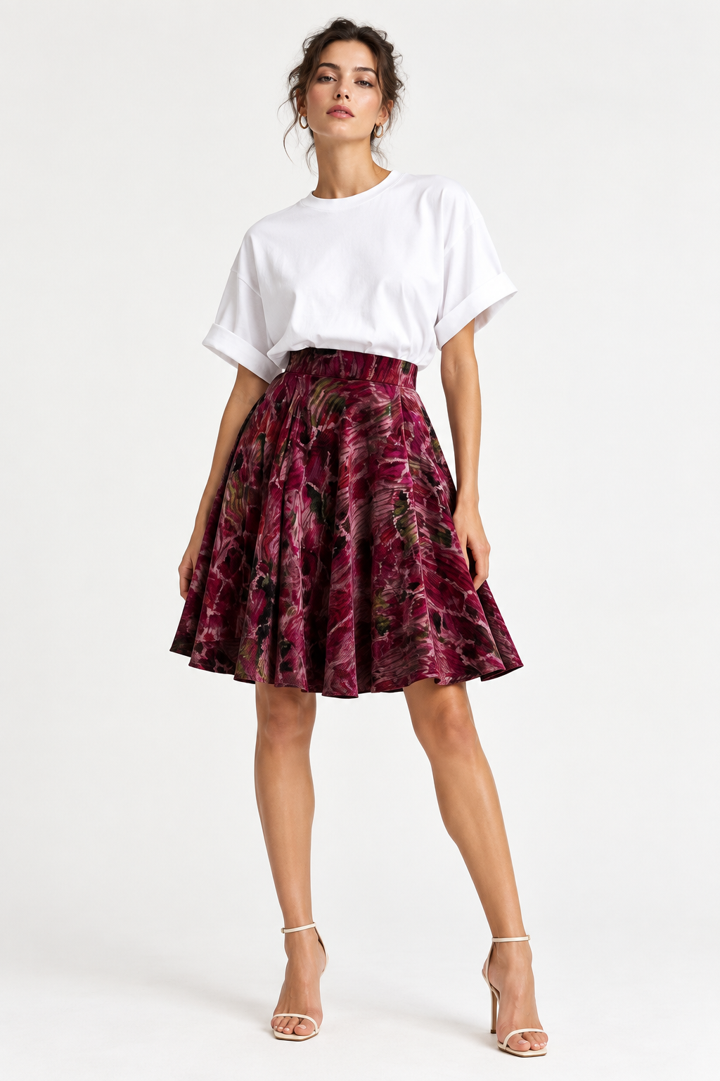 Burgundy Silk Skirt 55cm - Full Body