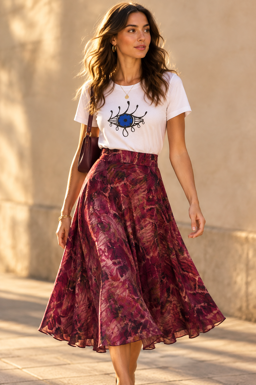 Burgundy Silk Skirt - Lifestyle