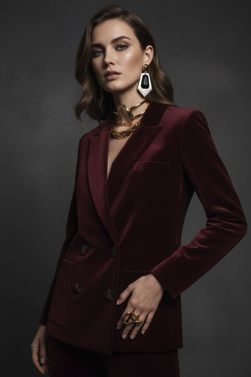 Burgundy Velvet Jacket - Detail Shot
