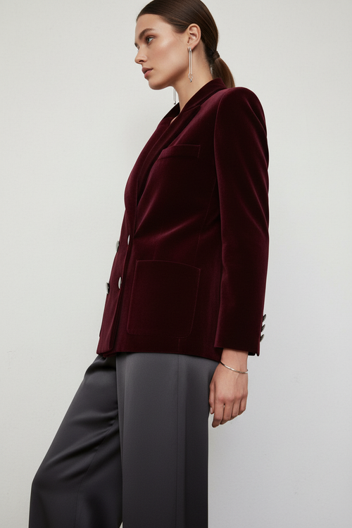Burgundy Velvet Jacket - Profile View