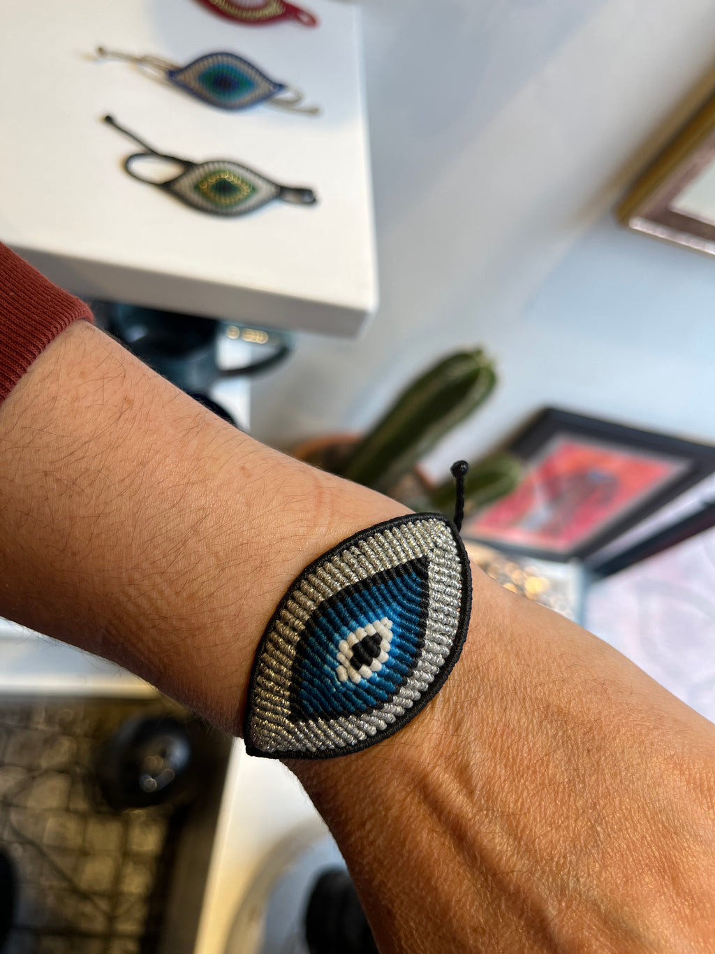 Handcrafted Evil Eye Adjustable Waxed Cord Bracelet