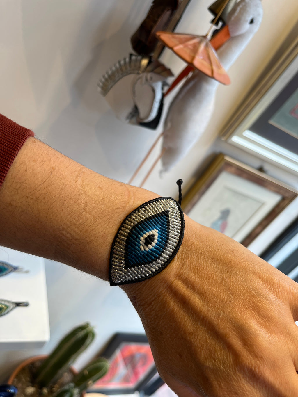 Handcrafted Evil Eye Adjustable Waxed Cord Bracelet