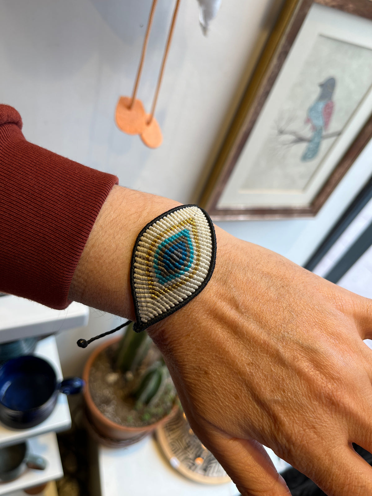 Handcrafted Evil Eye Adjustable Waxed Cord Bracelet