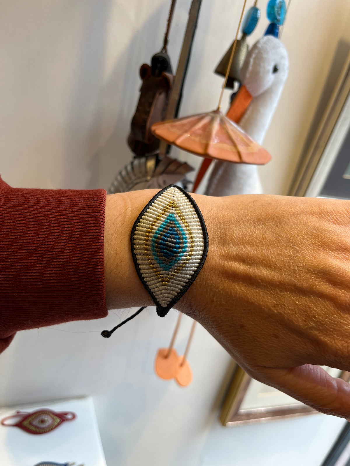Handcrafted Evil Eye Adjustable Waxed Cord Bracelet