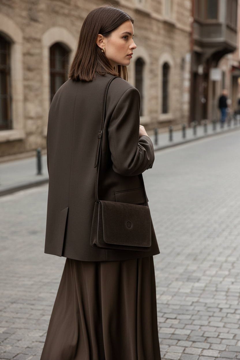 Dark Brown Suede Bag - Back View
