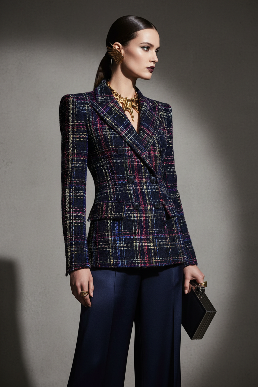 Double-Breasted Multicolor Tweed Blazer 1
