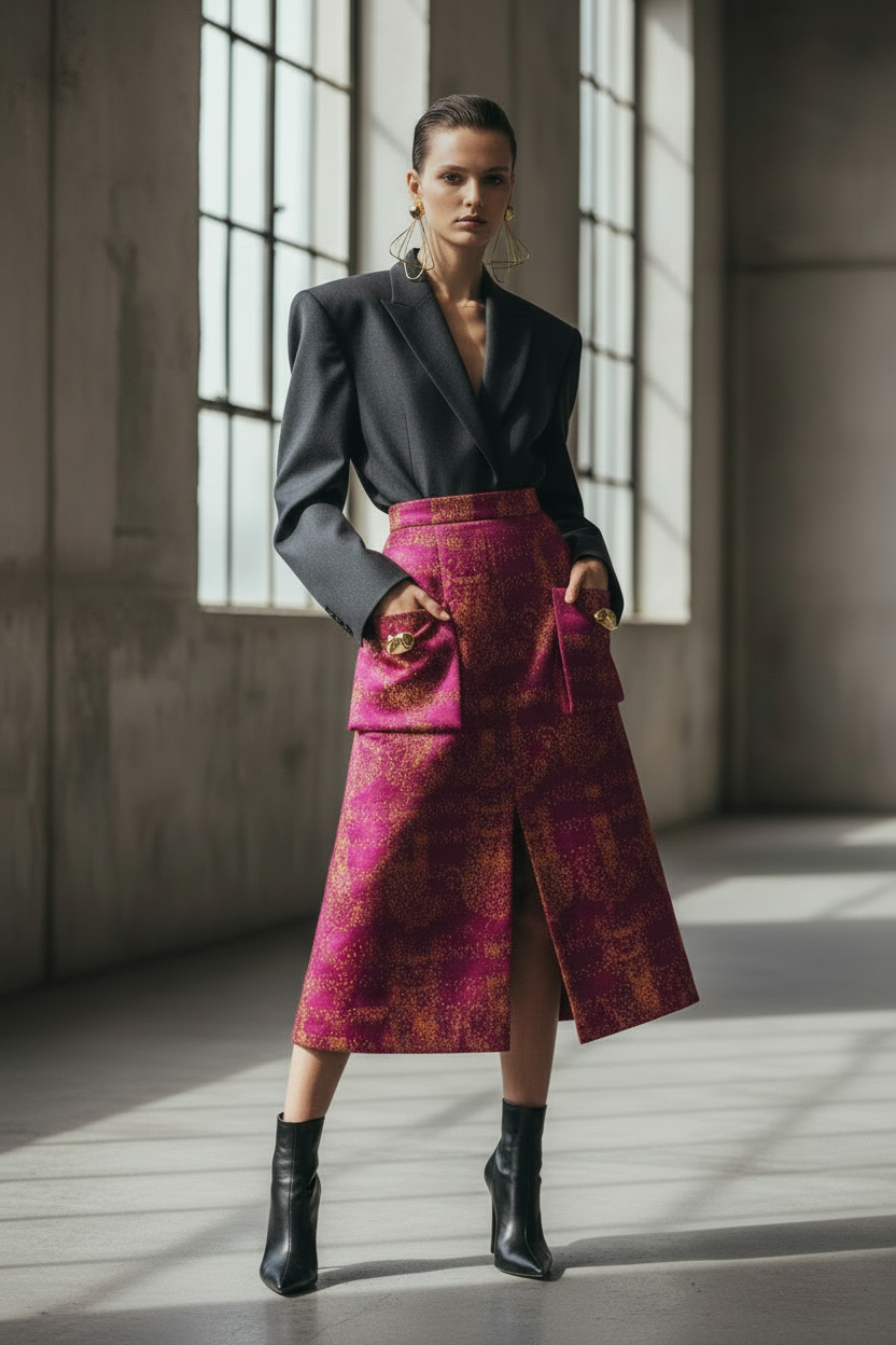 Editorial Çekim - Siyah Blazer & Bordo Etek